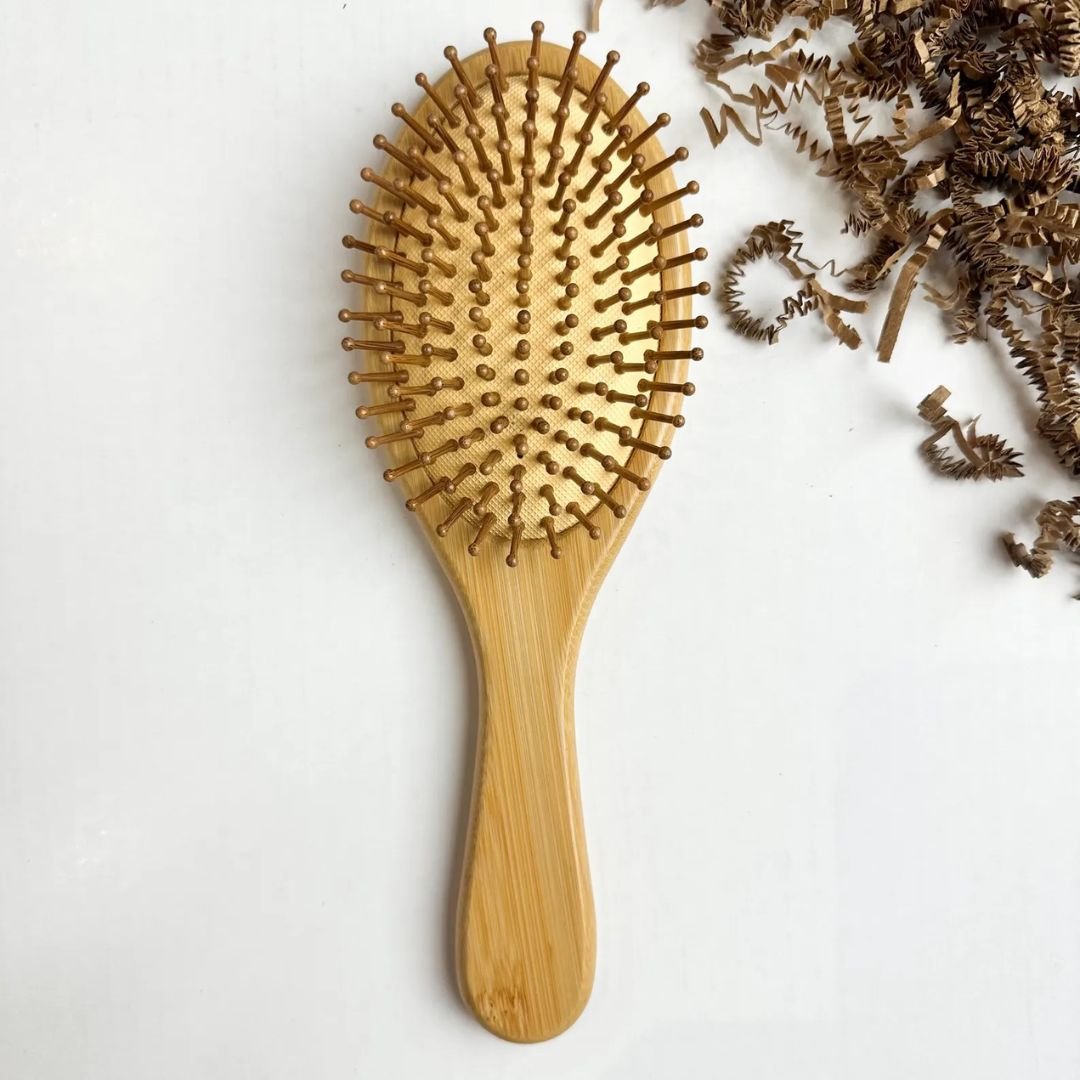 Bamboo Paddle Hair Brush | Eco - Friendly Wooden Hairbrush – Hair Brush on Brown Living™. SKU: hairbrushoval. Img 3.