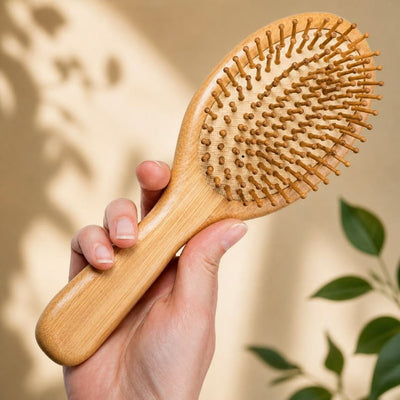 Bamboo Paddle Hair Brush | Eco - Friendly Wooden Hairbrush – Hair Brush on Brown Living™. SKU: hairbrushoval. Img 1.