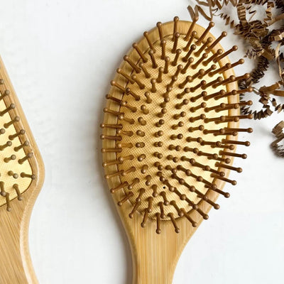 Bamboo Paddle Hair Brush | Eco - Friendly Wooden Hairbrush – Hair Brush on Brown Living™. SKU: hairbrushoval. Img 5.