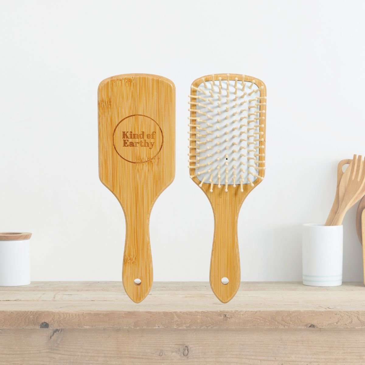 Bamboo Paddle Hairbrush | Soft Bamboo Pins & Anti - Static Design – Hair Brush on Brown Living™. SKU: KOE-013. Img 3.