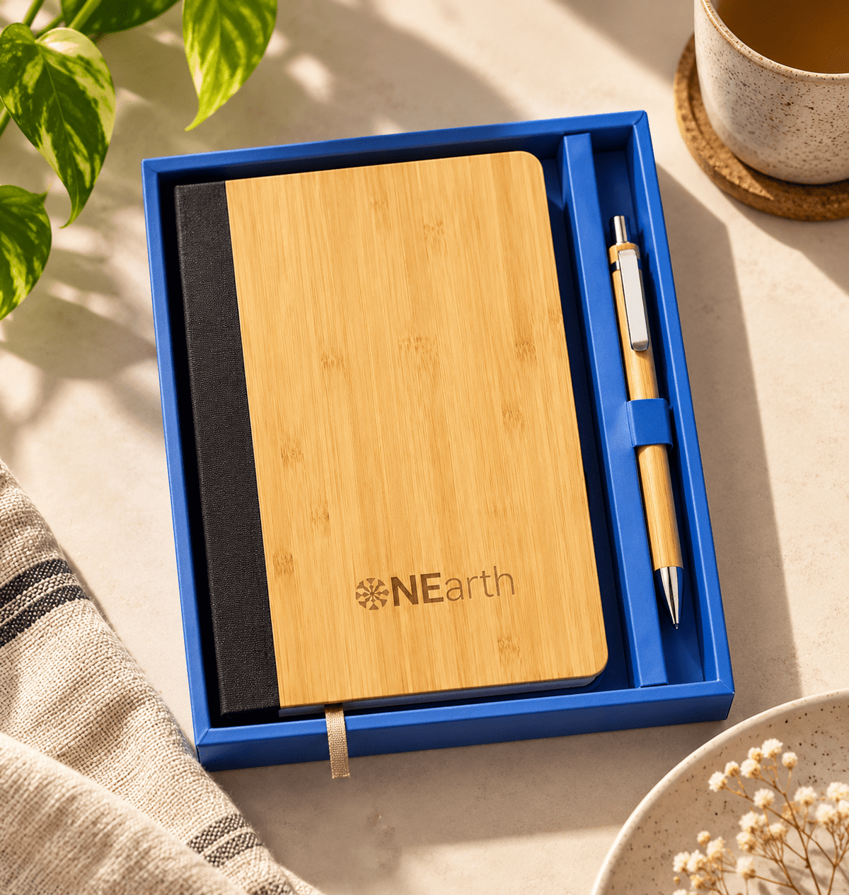 Bamboo Pen And Journal Gift Box Eco Friendly Stationery Set – Stationery on Brown Living™. SKU: OEP931. Img 1.