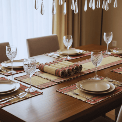 Bamboo Placemats – Elephant Print Canvas Edge – Table Linens on Brown Living™. SKU: SK-BMS-NBG-07-CEP. Img 1.