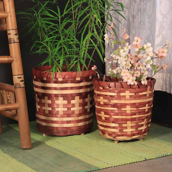 Bamboo Planter Basket - Light/Dark Brown - Set of 2 | Verified Sustainable Pots & Planters on Brown Living™