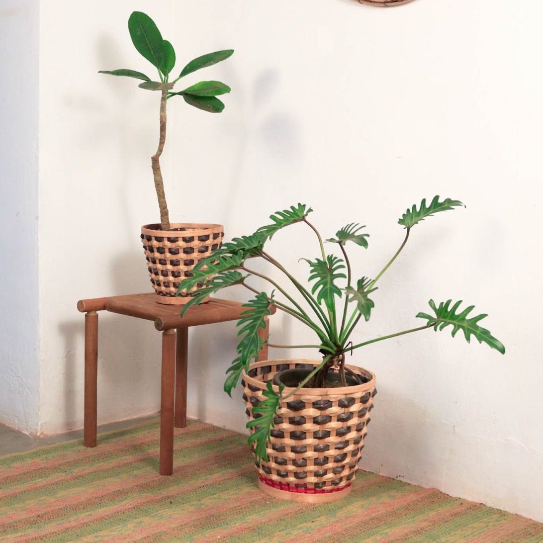 Bamboo Raised Weave Planter - Black - Set of 2 | Verified Sustainable by Brown Living™