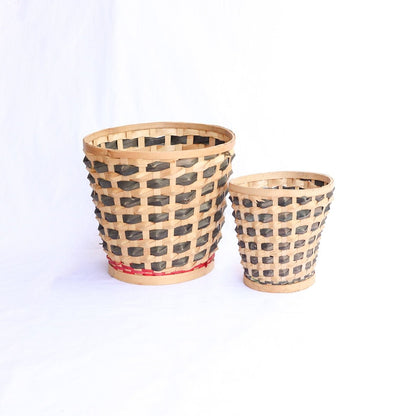 Bamboo Raised Weave Planter - Black - Set of 2 | Verified Sustainable by Brown Living™