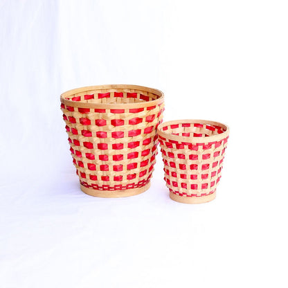 Bamboo Raised Weave Planter - Red - Set of 2 | Verified Sustainable by Brown Living™