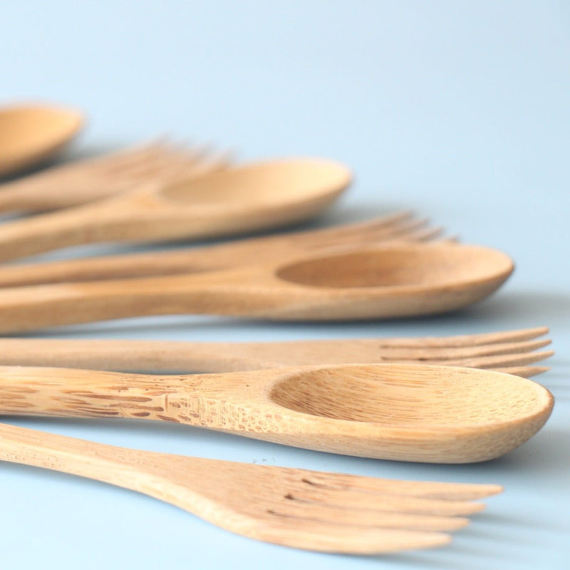 Bamboo Spoon & Fork Cutlery (Set of 5) | Verified Sustainable Cutlery Kit on Brown Living™