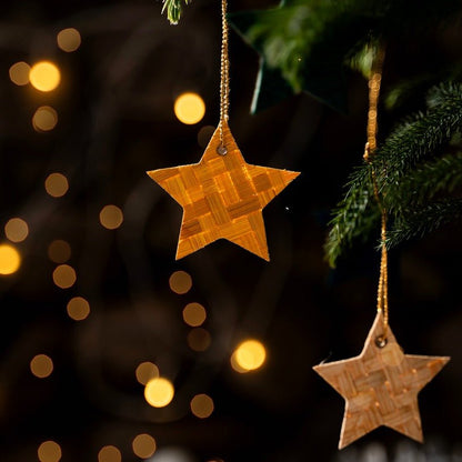 Bamboo Stars Christmas Ornaments (Set of 5) – Home Decor on Brown Living™. SKU: OBDE-564. Img 1.