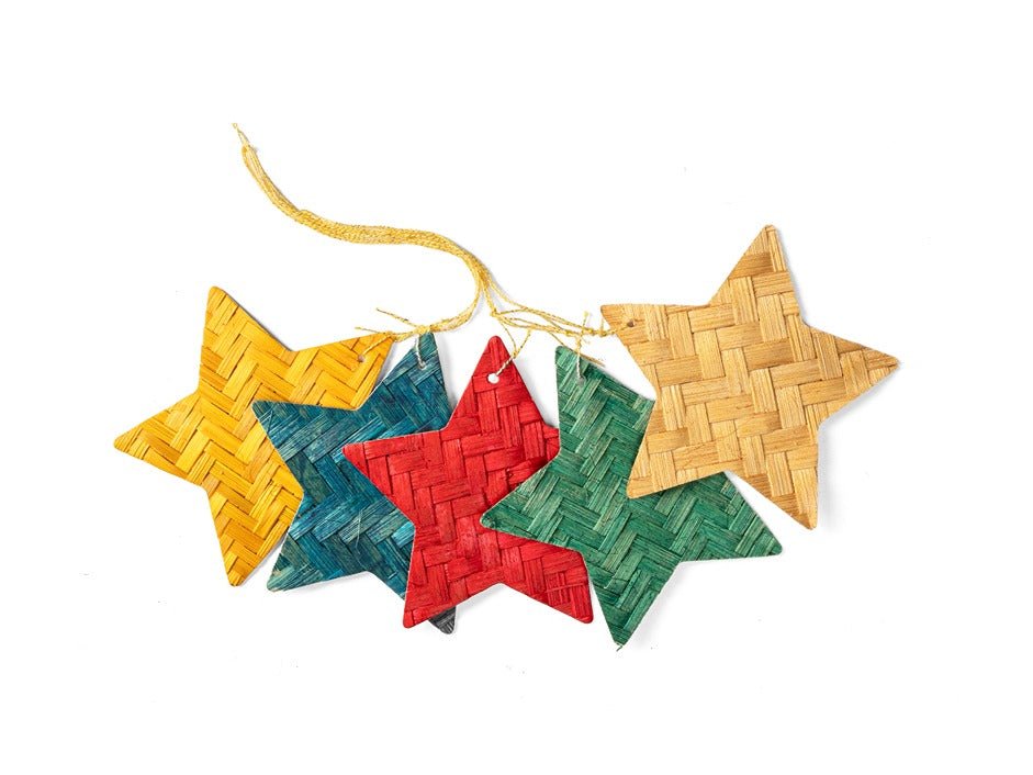 Bamboo Stars Christmas Ornaments (Set of 5) – Home Decor on Brown Living™. SKU: OBDE-564. Img 3.