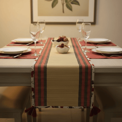 Bamboo Table Runner Elephant Print Canvas Border – Eco Table Decor – Table Linens on Brown Living™. SKU: SK-TBR-NBG-02-CEP. Img 1.