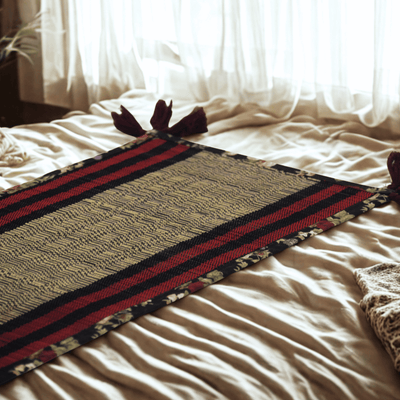 Bamboo Table Runner Floral Canvas Edge with Red Funde Decor – Table Linens on Brown Living™. SKU: SK-TBR-NBL-01-CFL-1. Img 3.