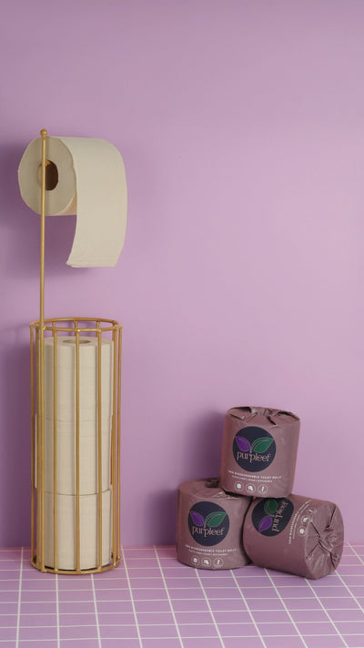 Bamboo Toilet Rolls - Pack of 4, 3 Ply, 300 Pulls, Eco - Friendly – Tissue Roll on Brown Living™. SKU: PURPLTOI01. Img 4.