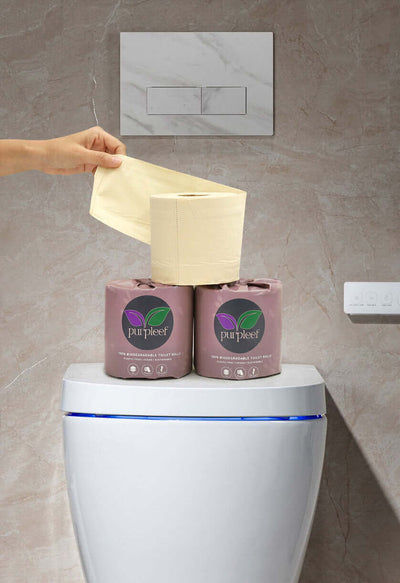 Bamboo Toilet Rolls - Pack of 4, 3 Ply, 300 Pulls, Eco - Friendly – Tissue Roll on Brown Living™. SKU: PURPLTOI01. Img 5.