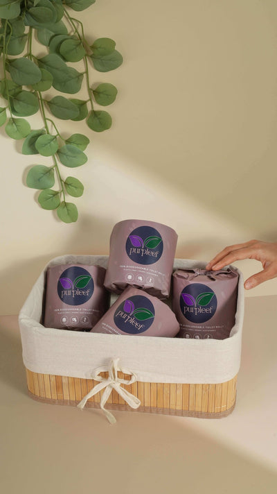 Bamboo Toilet Rolls - Pack of 4, 3 Ply, 300 Pulls, Eco - Friendly – Tissue Roll on Brown Living™. SKU: PURPLTOI01. Img 3.