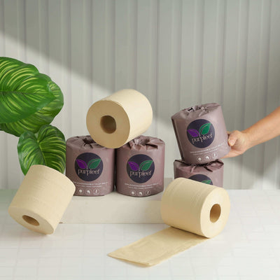 Bamboo Toilet Rolls - Pack of 4, 3 Ply, 300 Pulls, Eco - Friendly – Tissue Roll on Brown Living™. SKU: PURPLTOI01. Img 1.
