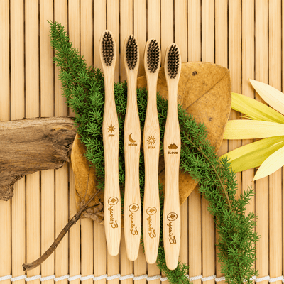 Bamboo Toothbrush Charcoal Infused Bristles - Pack of 4 – Tooth Brush on Brown Living™. SKU: 192-06627. Img 1.