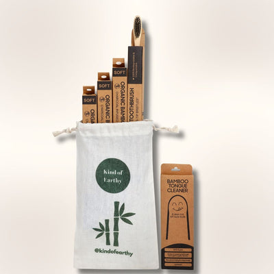 Bamboo Toothbrush Pack of 4 for Adults | With Bamboo Tongue Cleaner – Tooth Brush on Brown Living™. SKU: KOE-016-AD. Img 3.