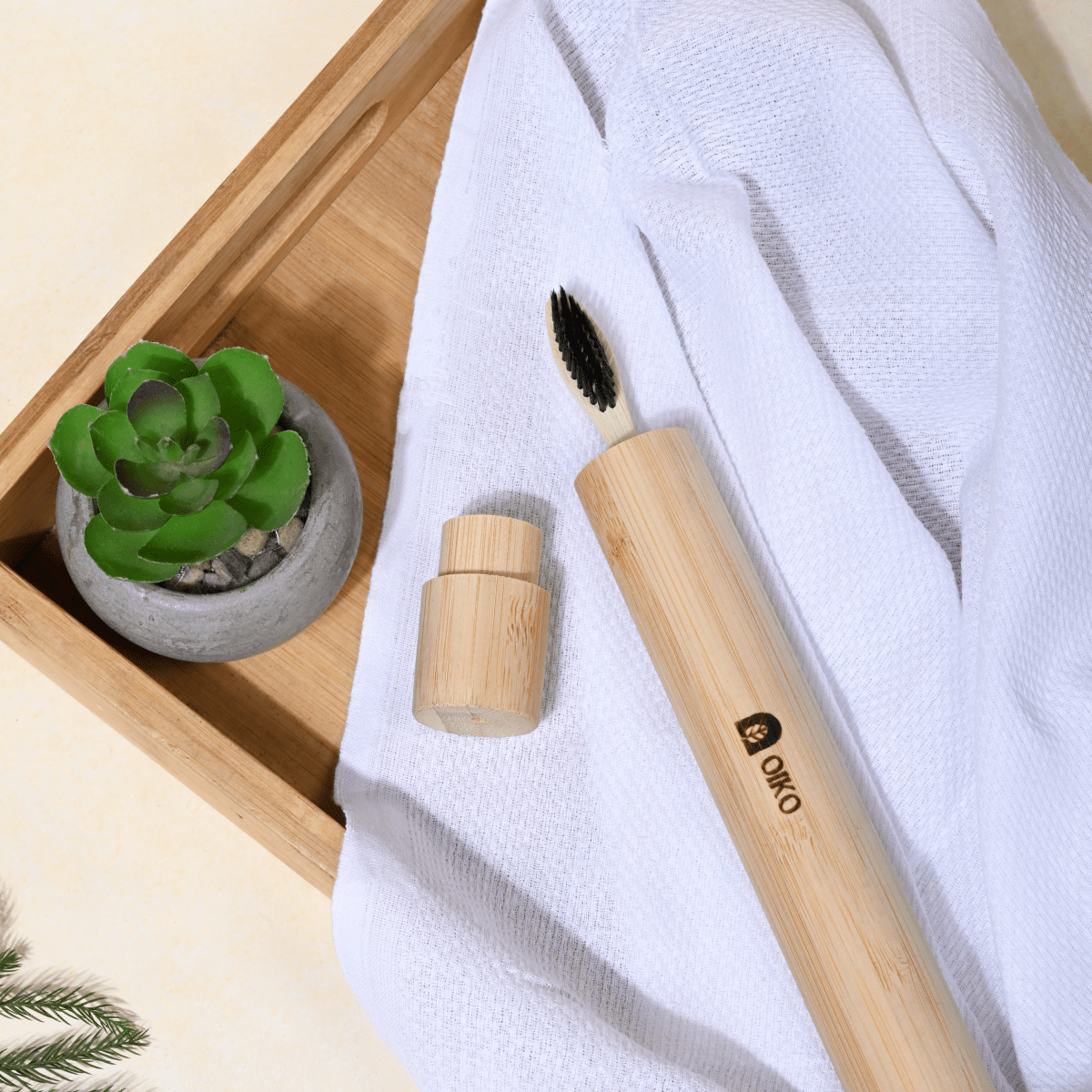 Bamboo Toothbrush Travel Tube| 1 Brush |Stylish Protection On the Go – Travel Organiser on Brown Living™. SKU: TRBUP1. Img 1.