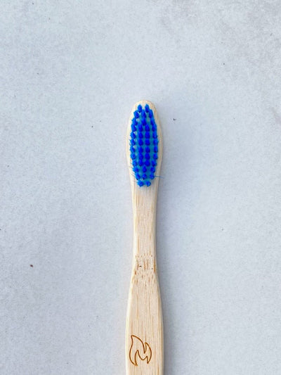 Bamboo Toothbrush with Blue Bristles – Eco - Friendly & Biodegradable – Toothbrush on Brown Living™. SKU: EM0001B. Img 3.