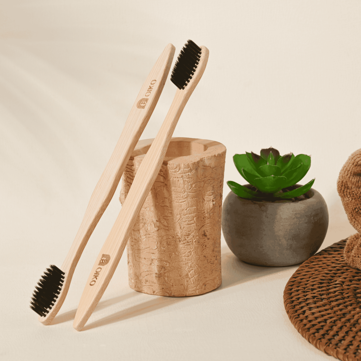 Bamboo Toothbrush with Charcoal Bristles For Adults - Pack of 4 – Tooth Brush by OIKO available on Brown Living™. . SKU: BA/TO/P4. Img 2.