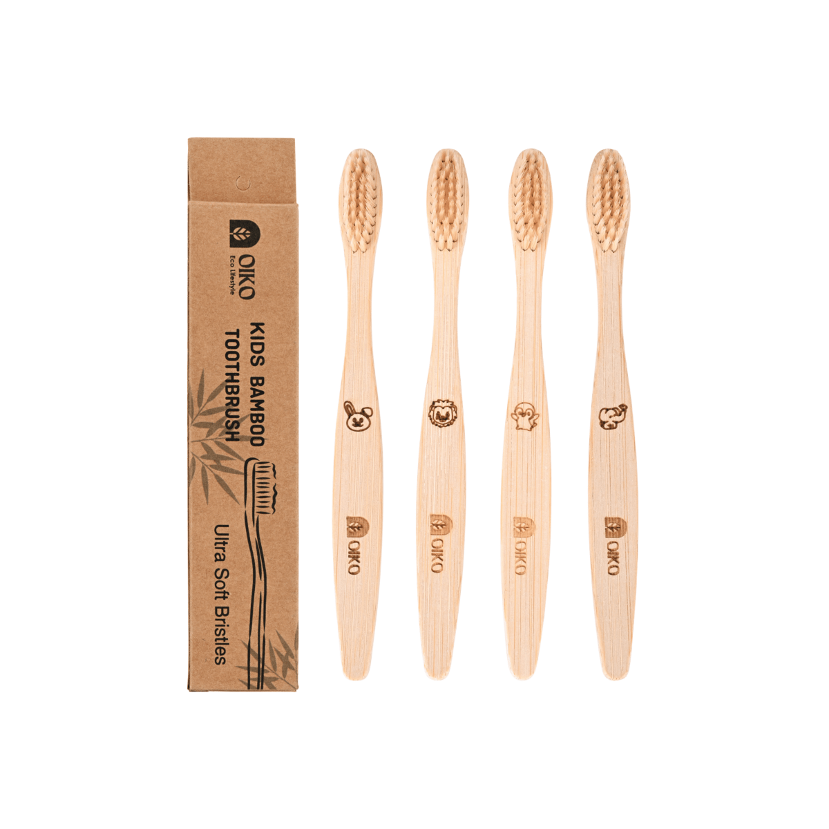 Bamboo Toothbrush with soft Bristles for Kids Pack of 4 – Tooth Brush by OIKO available on Brown Living™. . SKU: KI/TO/P4. Img 1.