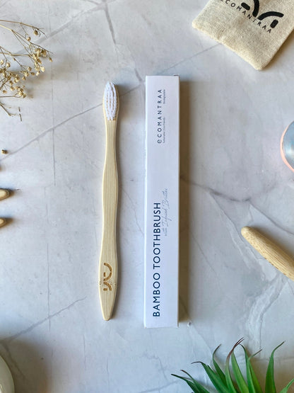 Bamboo Toothbrush with White Bristles – Eco - Friendly & Biodegradable – Oral Care on Brown Living™. SKU: EM0001W. Img 1.