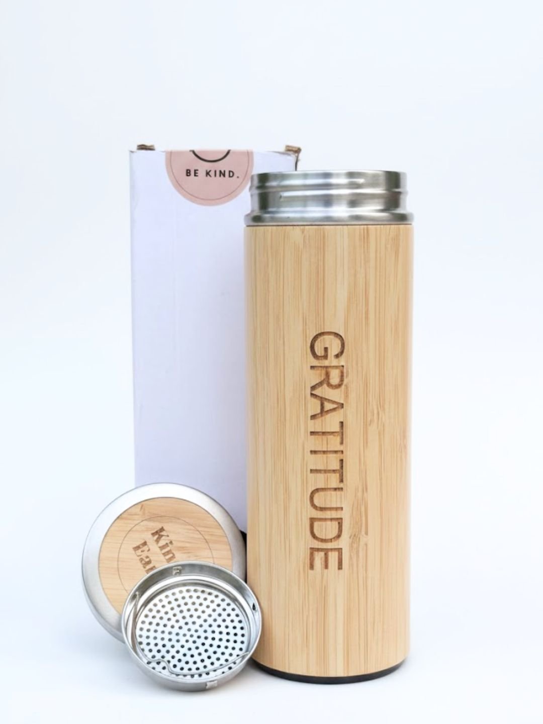 Bamboo Water Bottle with Mindful Words – Bottles & Sippers on Brown Living™. SKU: KOE022-BT-GR. Img 2.