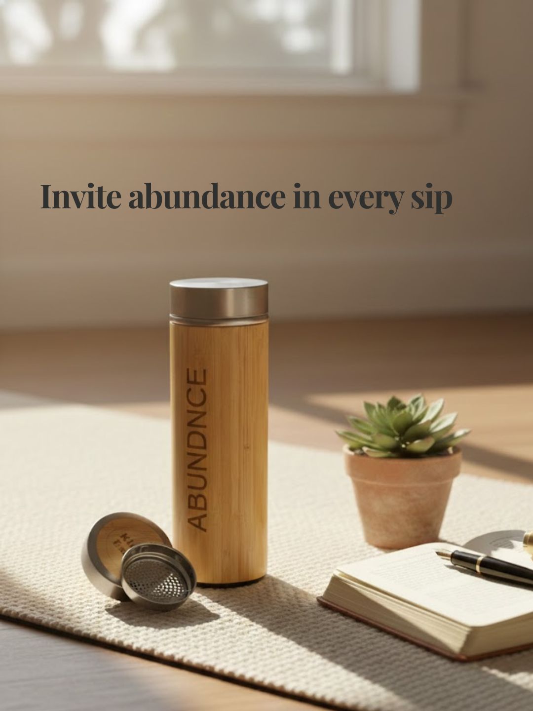 Bamboo Water Bottle with Mindful Words – Bottles & Sippers on Brown Living™. SKU: KOE022-BT-KC. Img 8.