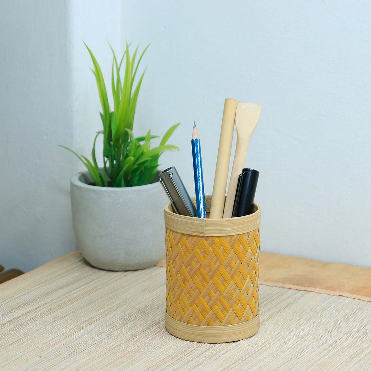 Bamboo Weave Pen Stand - Checks | Verified Sustainable by Brown Living™