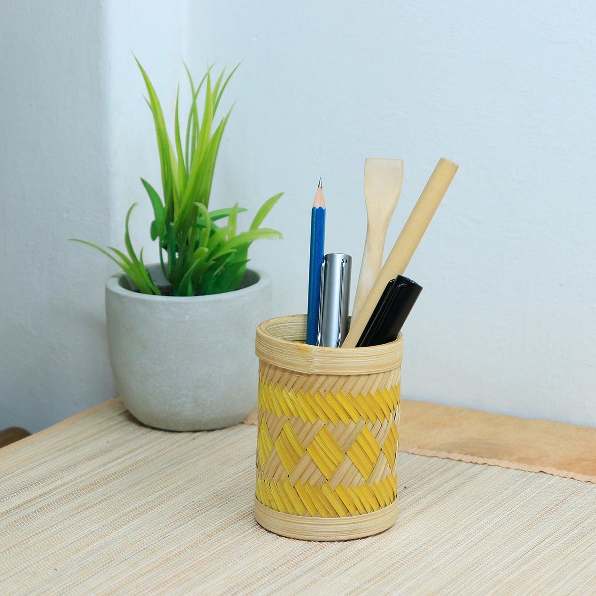 Bamboo Weave Pen Stand - Diamond | Verified Sustainable by Brown Living™