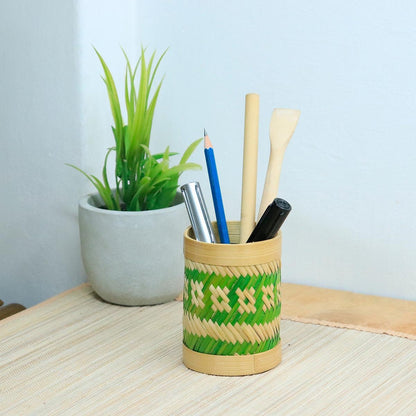 Bamboo Weave Pen Stand - Green | Verified Sustainable by Brown Living™