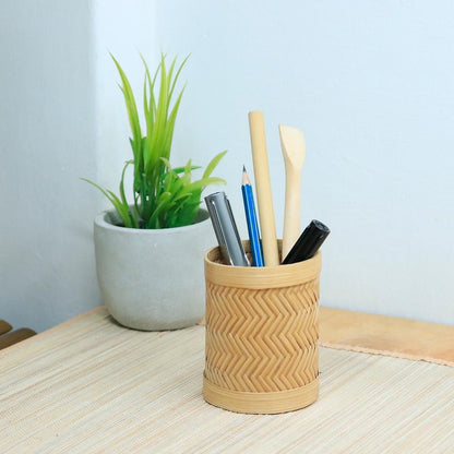 Bamboo Weave Pen Stand - Natural | Verified Sustainable by Brown Living™