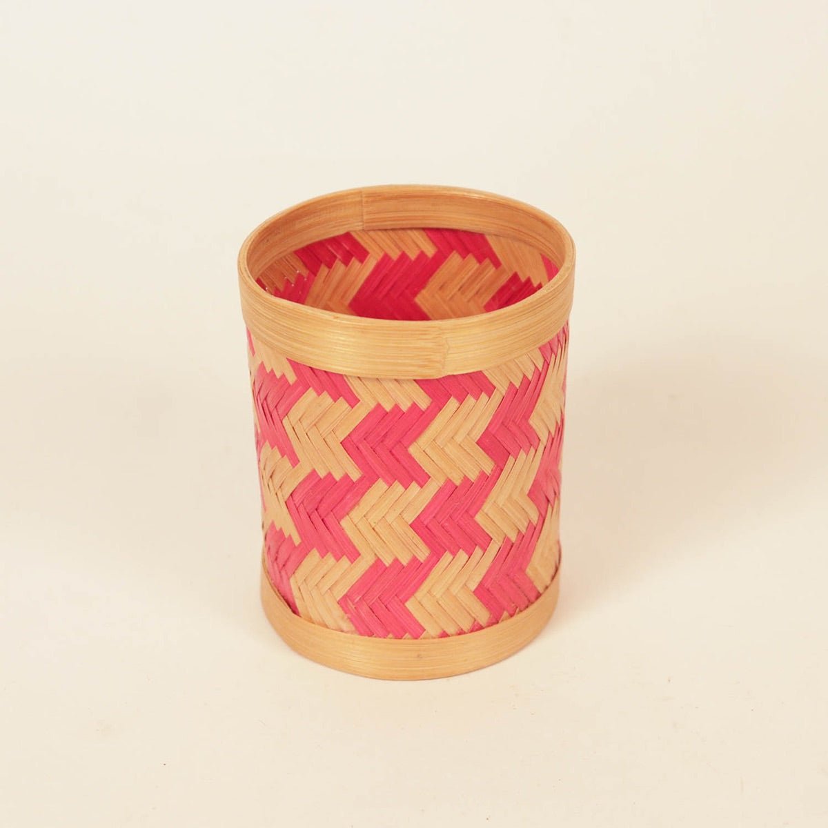 Bamboo Weave Pen Stand - Pink | Verified Sustainable by Brown Living™