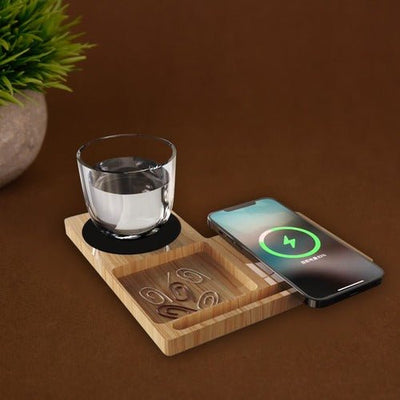 Bamboo Willow 3.0 15W Wireless Charger With Warmer & Phone Holder – Desk Accessories on Brown Living™. SKU: MT549W. Img 1.