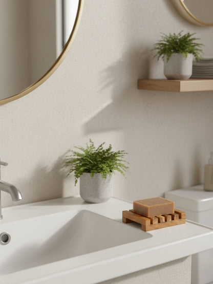 Bamboo Wood Natural Soap Dish Set of 2 | Self - Draining Eco Dish – Bath Accessories on Brown Living™. SKU: KOE024-SD. Img 3.