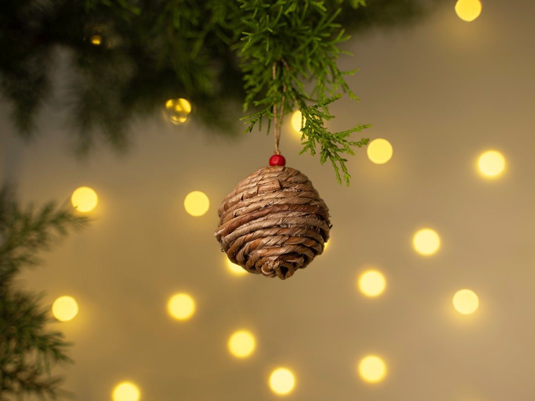 Banana Rope Ball Hanging (Set of 2) – Handcrafted Christmas Ornament – Home Decor on Brown Living™. SKU: HG-1039. Img 1.