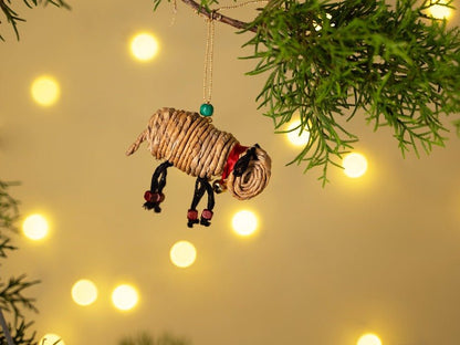 Banana Rope Sheep Hanging –Handcrafted Eco - Friendly Christmas Ornament – Home Decor on Brown Living™. SKU: HG-1034. Img 1.