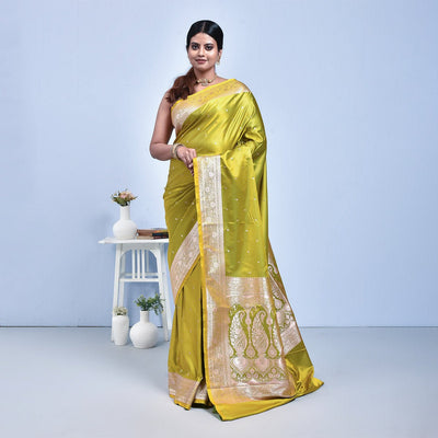 Banaras Katan Semi Silk Saree with Blouse Piece – Womens Saree on Brown Living™. SKU: STR - KAN - HENNA - 03. Img 3.