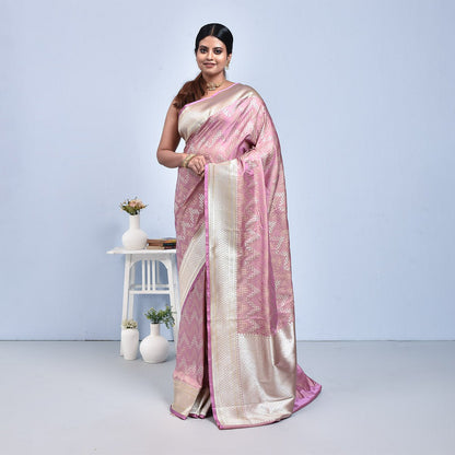 Banaras Katan Semi Silk Saree with Blouse Piece – Womens Saree on Brown Living™. SKU: STR - KAN - LILAC - 05. Img 5.