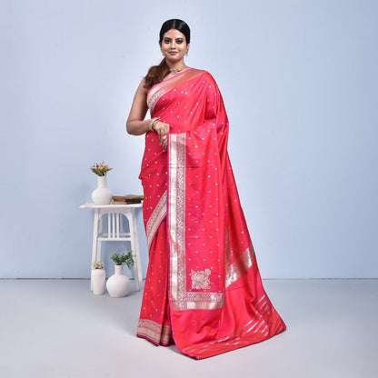 Banaras Katan Semi Silk Saree with Blouse Piece – Womens Saree on Brown Living™. SKU: STR - KAN - RED - 02. Img 2.