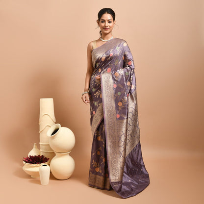 Banaras Katan Semi Silk Saree with Blouse Piece – Womens Saree on Brown Living™. SKU: STR - KAN - WINE - 12. Img 12.
