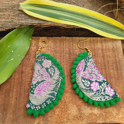 Banarasiya Upcycled Textile Earring - Green | Verified Sustainable by Brown Living™