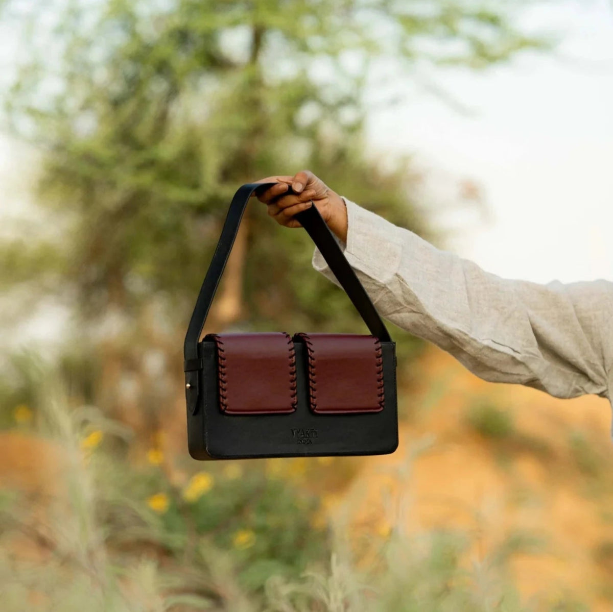 Basta - Double Flap Vegan Cactus Leather Shoulder Bag | Verified Sustainable by Brown Living™