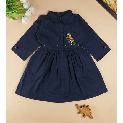Beaky Hornbill Trench Style Dress | Cotton Dress for Girls – Kids Daywear Sets on Brown Living™. SKU: MCBL100BL. Img 2.
