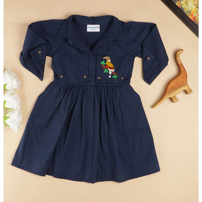 Beaky Hornbill Trench Style Dress | Cotton Dress for Girls – Kids Daywear Sets on Brown Living™. SKU: MCBL100BL. Img 8.