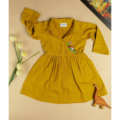 Beaky Hornbill Trench Style Dress | Cotton Dress for Girls – Kids Daywear Sets on Brown Living™. SKU: MCBL94YL. Img 1.