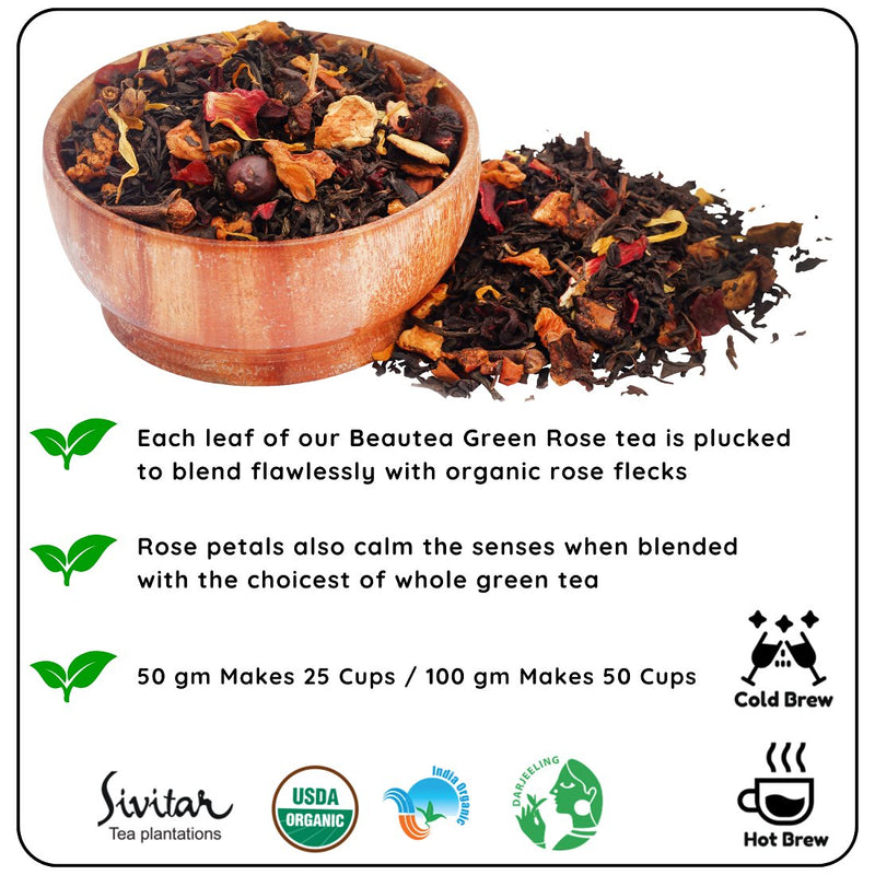 Beautea Green Rose- Organic Darjeeling Leaves and Rose Petals | Verified Sustainable Tea on Brown Living™