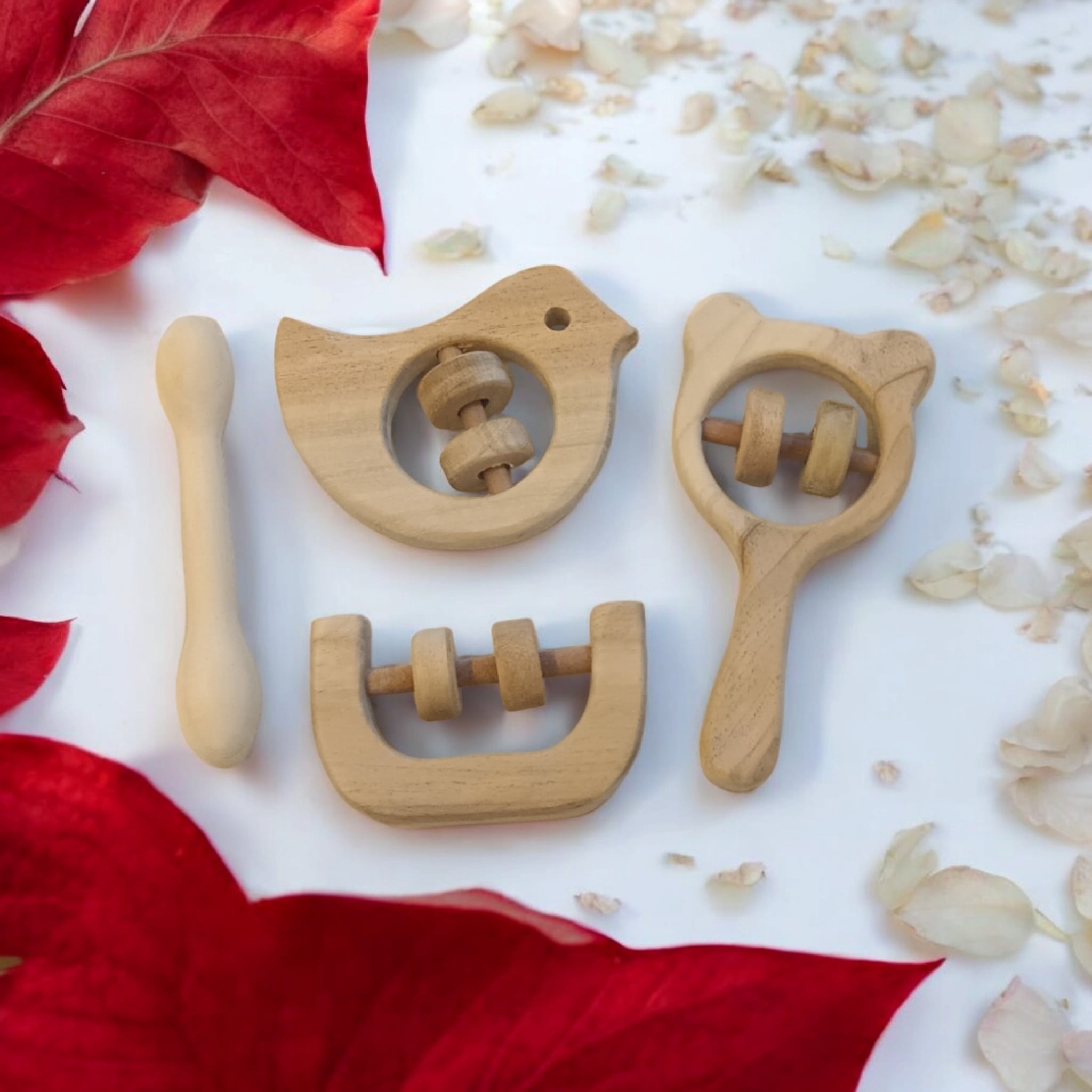 Beautiful Dove, Mickey Head, C - Shaped & Dumbbell Shaped Rattles – Wooden Toys on Brown Living™. SKU: RT_DV-MKHD-C-DBL. Img 2.