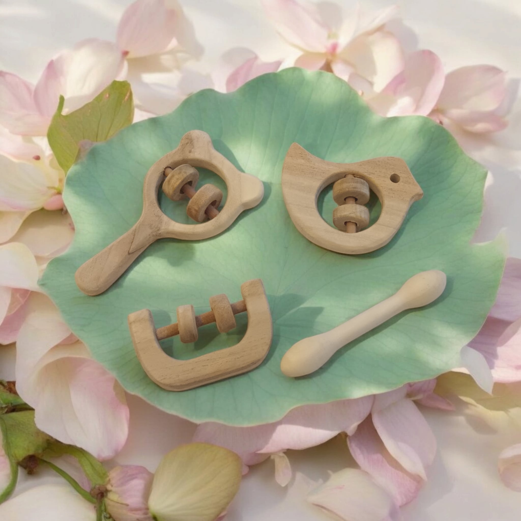 Beautiful Dove, Mickey Head, C - Shaped & Dumbbell Shaped Rattles – Wooden Toys on Brown Living™. SKU: RT_DV-MKHD-C-DBL. Img 1.