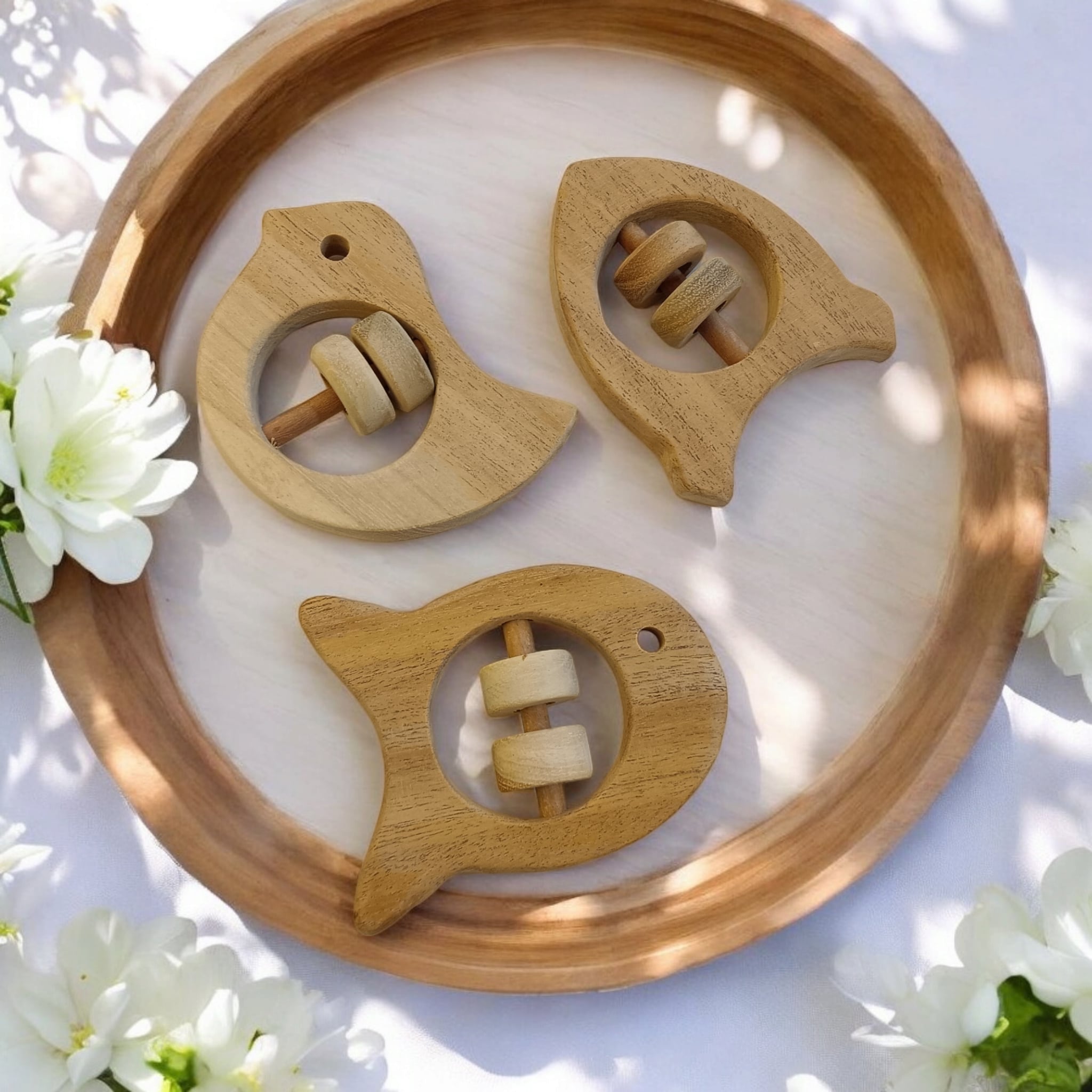 Beautiful Rattle Toys – Dove, Fish & Rocket Shapes For Babies – Baby Rattles on Brown Living™. SKU: R_DV-FSH-RKT. Img 4.